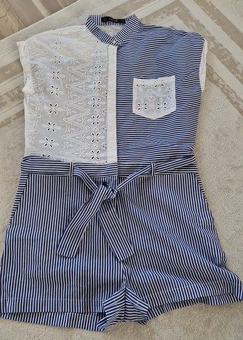 Nakışlı Dantel Detaylı Mavi Kadın Tulum - Görsel 8