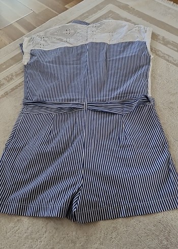 Nakışlı Dantel Detaylı Mavi Kadın Tulum - Görsel 3