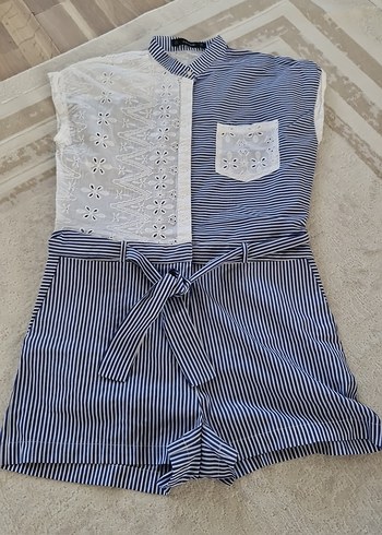 Nakışlı Dantel Detaylı Mavi Kadın Tulum - Görsel 7