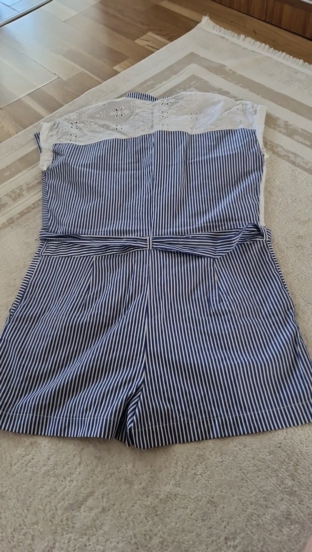 Nakışlı Dantel Detaylı Mavi Kadın Tulum - Görsel 3