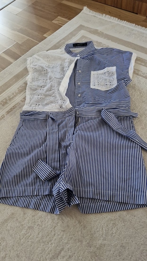 Nakışlı Dantel Detaylı Mavi Kadın Tulum - Görsel 2