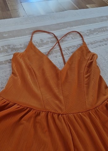 Kadın turuncu Mini Askılı Tulum - Görsel 6