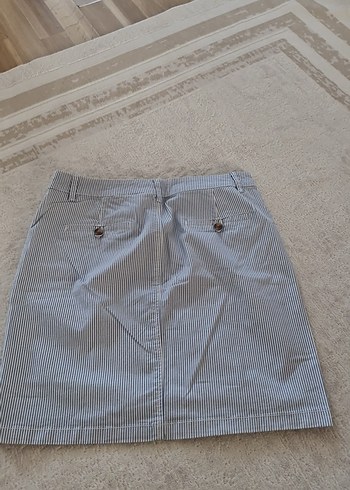 Düğmeli Mavi Çizgili Midi Kot Etek - Görsel 6