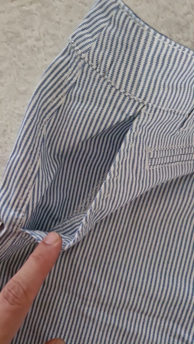 Düğmeli Mavi Çizgili Midi Kot Etek - Görsel 3