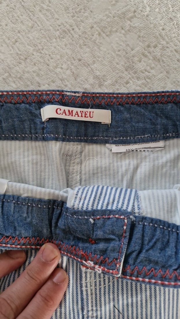 Düğmeli Mavi Çizgili Midi Kot Etek - Görsel 2