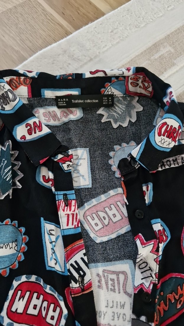 Düğmeli Mini Baskılı Kadın Gömlek elbise - Görsel 3