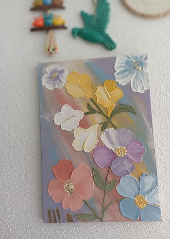 Pastel Renklerde Çiçekli Dekoratif Tablo