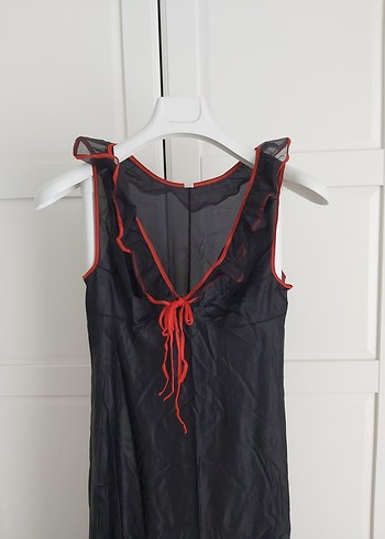 İthal Kırmızı Detaylı Siyah  Gecelik - Görsel 4