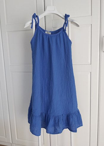 Yeni Mavi Müslin Askılı Elbise - Görsel 4