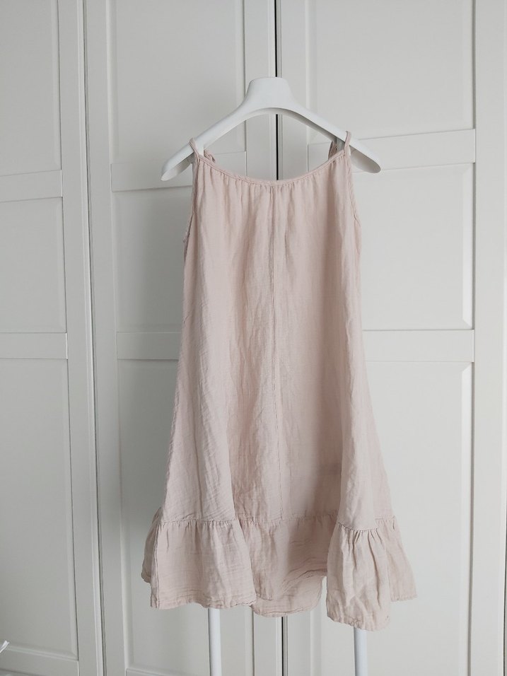 Yeni Otantik Müslin Bej Mini Askılı Rahat Elbise - Görsel 2