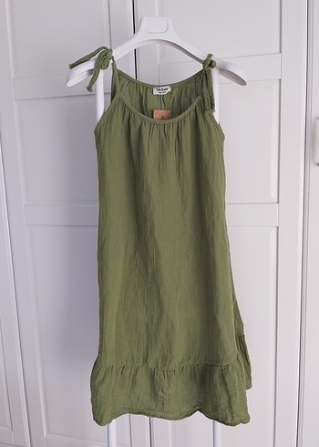 Yeni Haki Otantik Kadın Müslin Askılı Salaş Elbise - Görsel 5