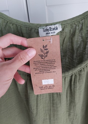 Yeni Haki Otantik Kadın Müslin Askılı Salaş Elbise - Görsel 6