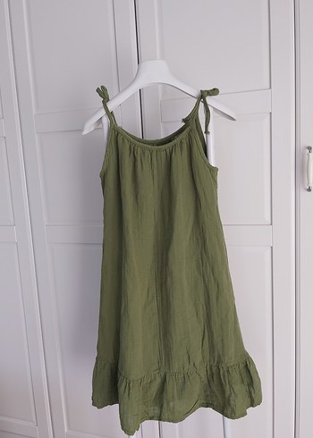 Yeni Haki Otantik Kadın Müslin Askılı Salaş Elbise - Görsel 2