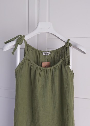 Yeni Haki Otantik Kadın Müslin Askılı Salaş Elbise - Görsel 4