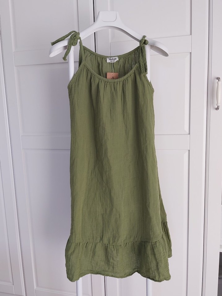 Yeni Haki Otantik Kadın Müslin Askılı Salaş Elbise - Görsel 5