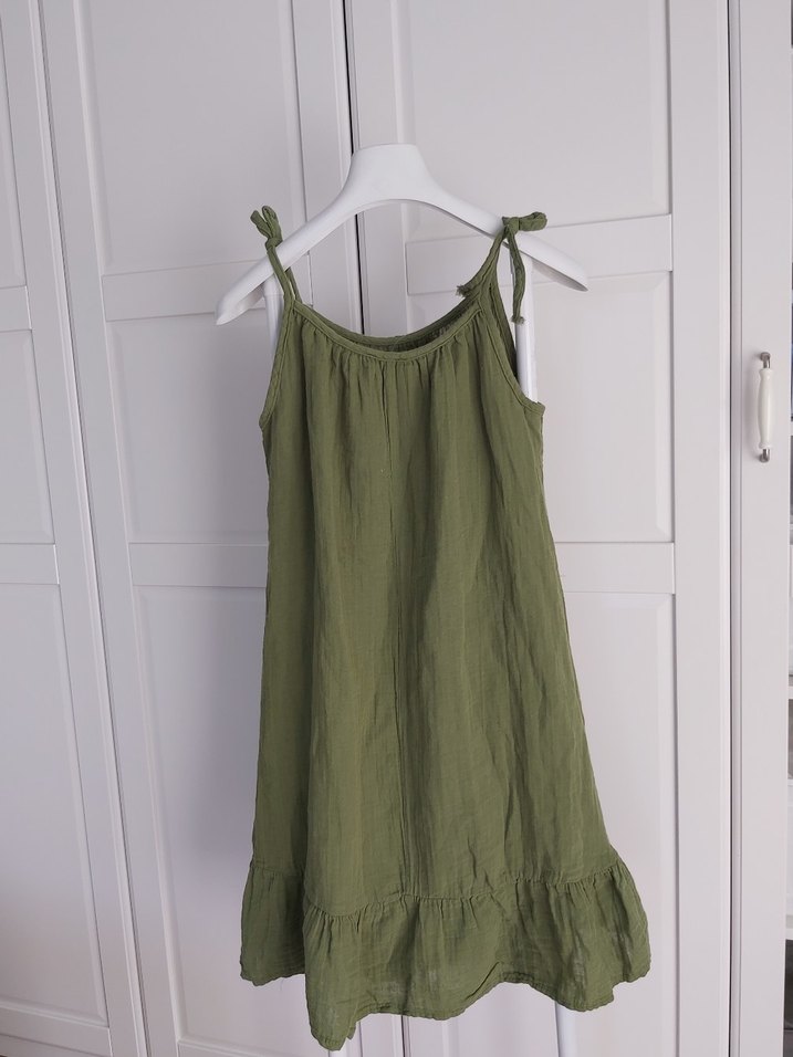 Yeni Haki Otantik Kadın Müslin Askılı Salaş Elbise - Görsel 2