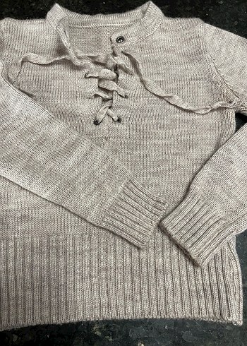 Bej Örgü Kadın Triko Kazak - Görsel 6