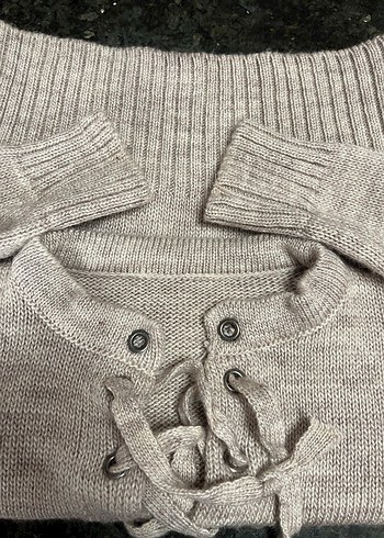 Bej Örgü Kadın Triko Kazak - Görsel 7