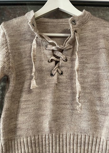 Bej Örgü Kadın Triko Kazak - Görsel 2