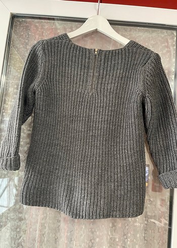 Gri V Yaka Örgü Kadın Kazak - Görsel 3