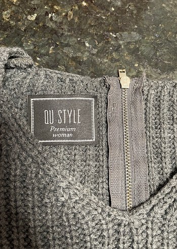 Gri V Yaka Örgü Kadın Kazak - Görsel 6