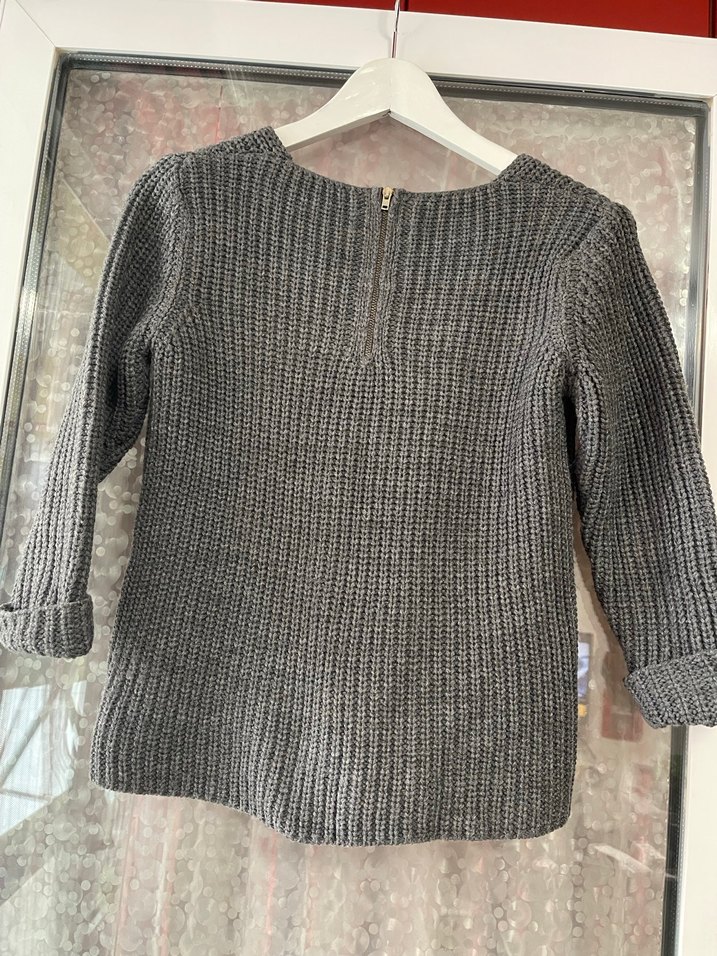 Gri V Yaka Örgü Kadın Kazak - Görsel 3