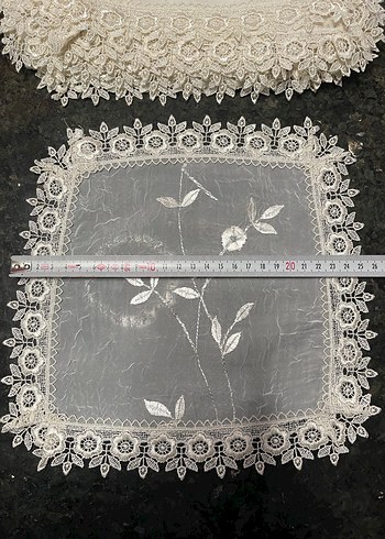 Nakışlı Vintage krem peçete - Görsel 3