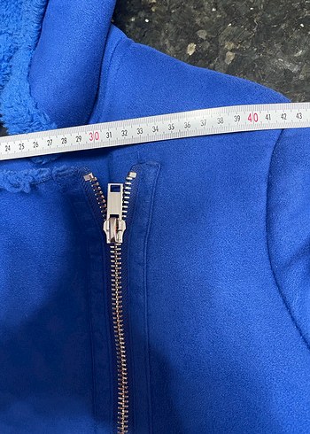 Mavi Kürklü Kısa Kadın Ceket - Görsel 4