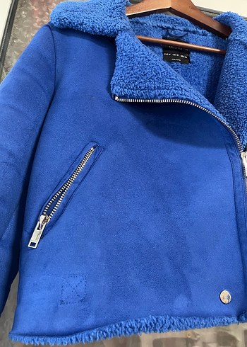 Mavi Kürklü Kısa Kadın Ceket - Görsel 2