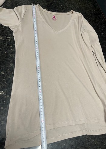 Bej V Yaka Uzun Kollu Hamile Tişörtü - Görsel 5