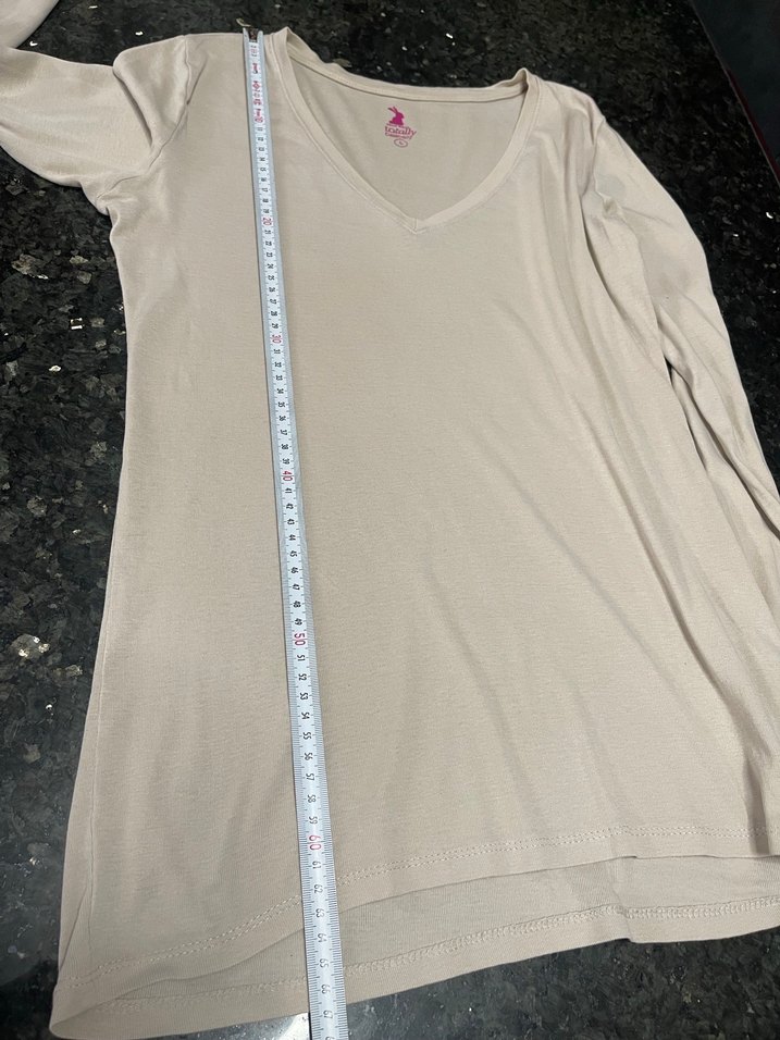 Bej V Yaka Uzun Kollu Hamile Tişörtü - Görsel 5