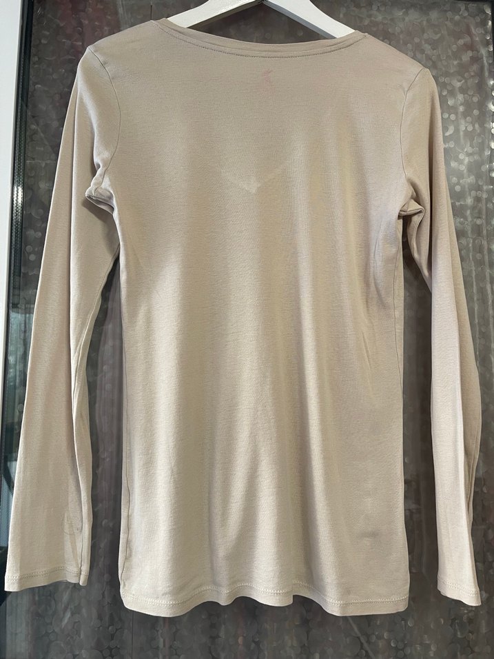 Bej V Yaka Uzun Kollu Hamile Tişörtü - Görsel 3