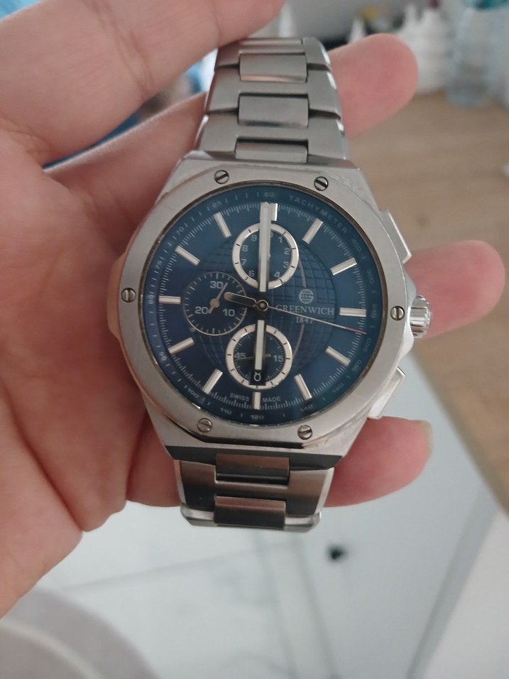 Gri Kordonlu Lacivert Kadranlı Erkek Saat - Görsel 2