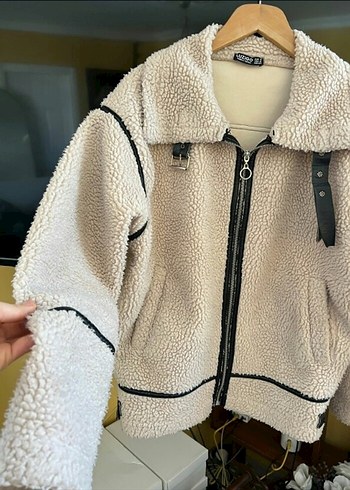 Zara Kürklü Bej Kadın Midi Ceket