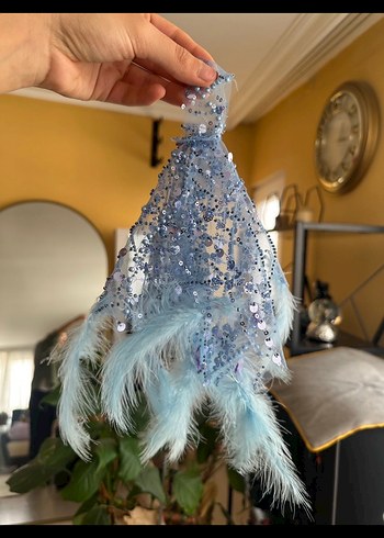 Mavi Drapeli Uzun Straplez Kadın Abiye - Görsel 7