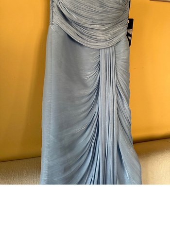 Mavi Drapeli Uzun Straplez Kadın Abiye - Görsel 4