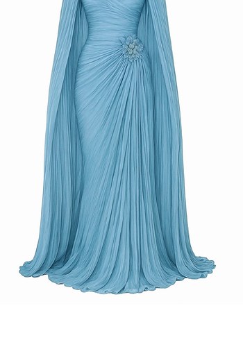 Mavi Drapeli Uzun Straplez Kadın Abiye - Görsel 6