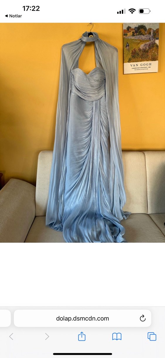 Mavi Drapeli Uzun Straplez Kadın Abiye - Görsel 3