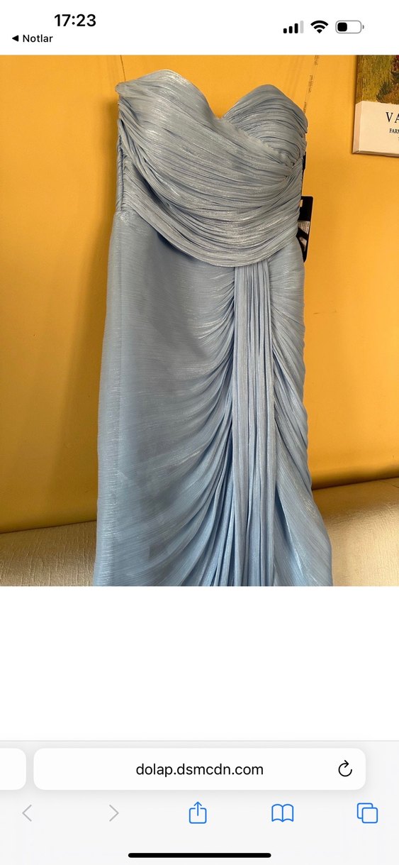 Mavi Drapeli Uzun Straplez Kadın Abiye - Görsel 4