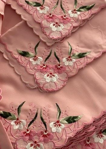 Nakışlı Pembe mutfak takımı Örtüsü Seti