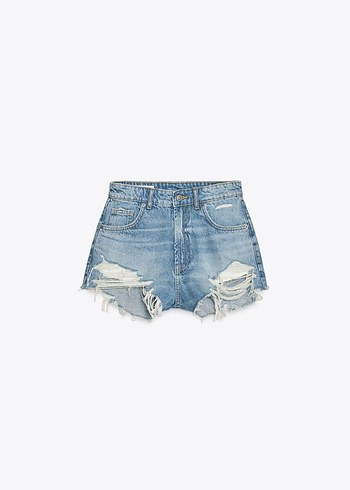 Zara Kadın Mavi Yüksek Bel Kısa Denim Şort