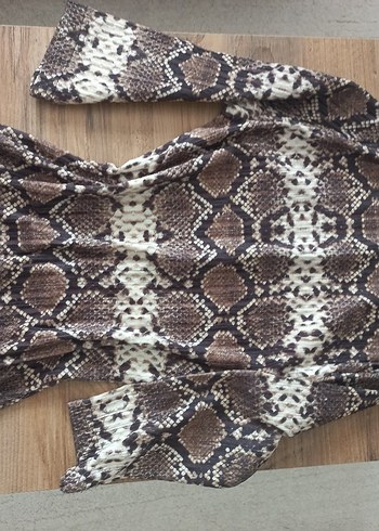 Kahverengi Yılan Desenli Bohem Triko Elbise - Görsel 3