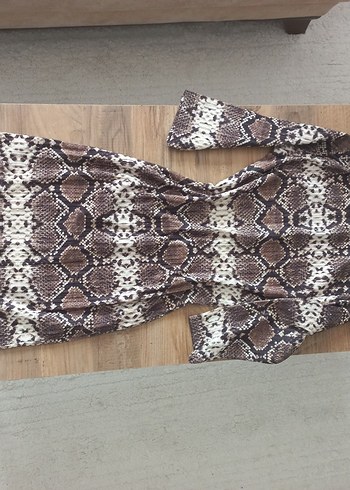 Kahverengi Yılan Desenli Bohem Triko Elbise - Görsel 2