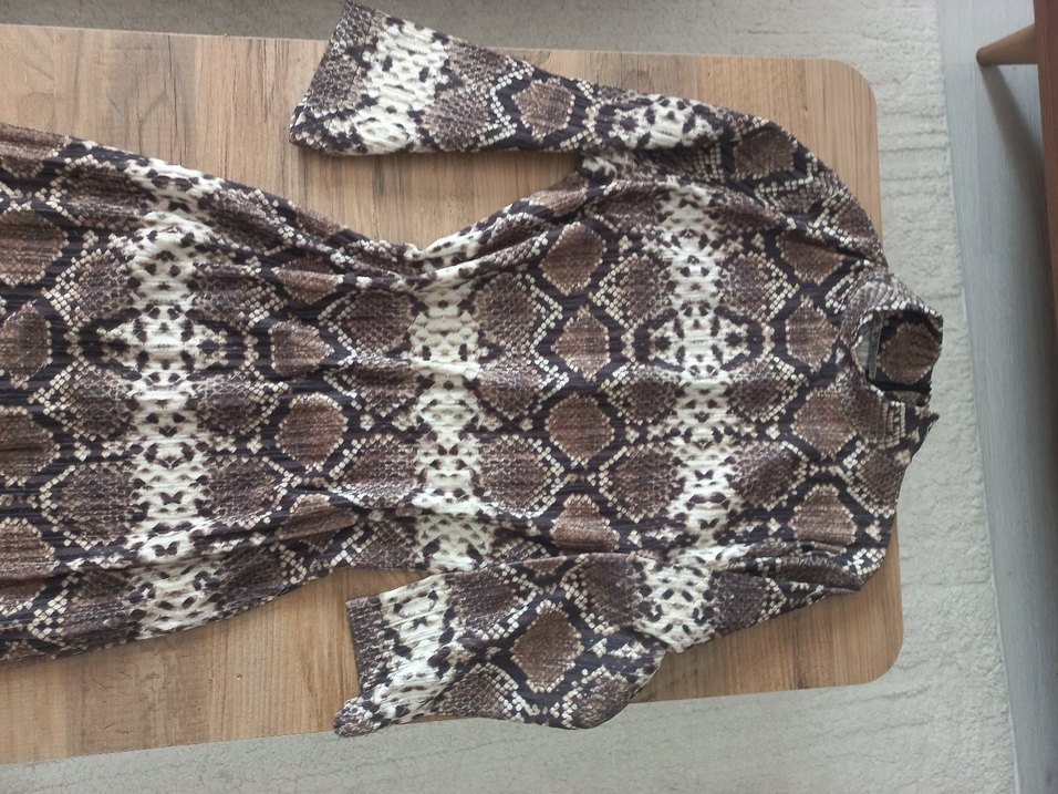 Kahverengi Yılan Desenli Bohem Triko Elbise - Görsel 3