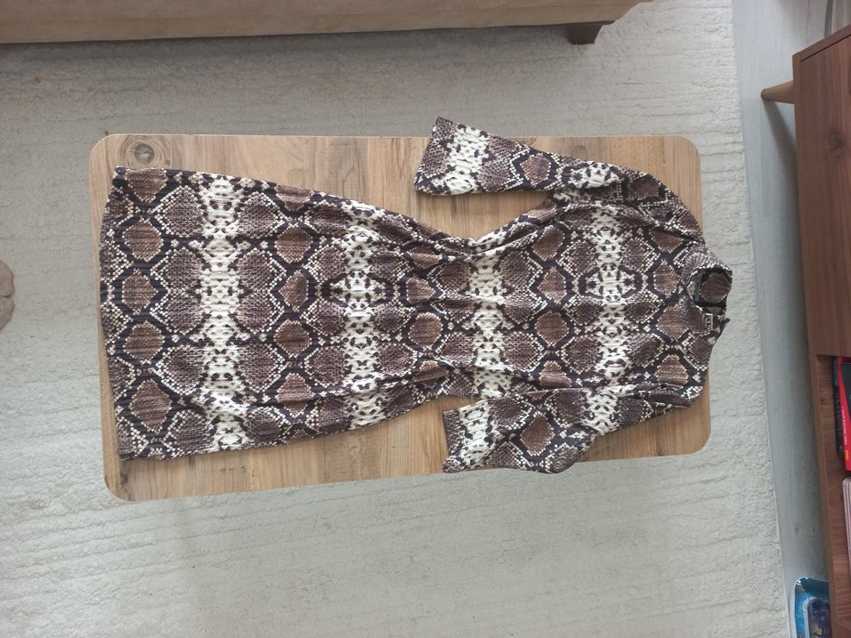 Kahverengi Yılan Desenli Bohem Triko Elbise - Görsel 2