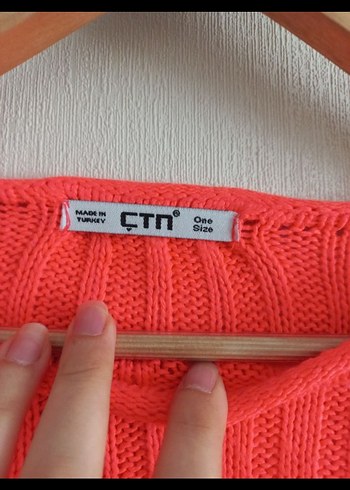 Turuncu Örgü Kadın Mini Kazak - Görsel 4