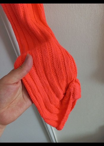 Turuncu Örgü Kadın Mini Kazak - Görsel 3