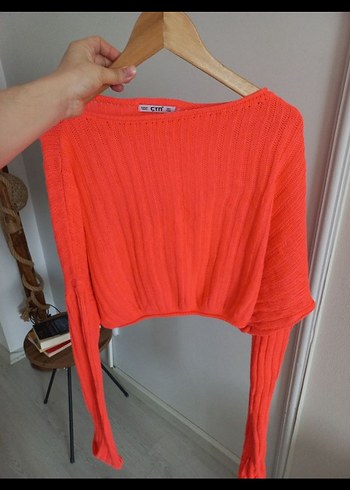 Turuncu Örgü Kadın Mini Kazak - Görsel 5