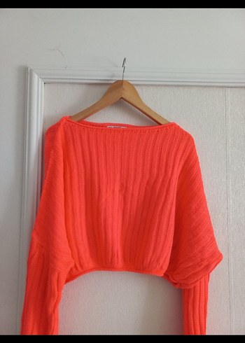 Turuncu Örgü Kadın Mini Kazak - Görsel 2