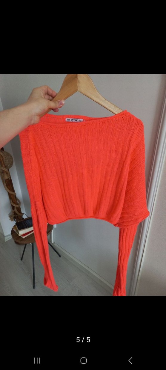 Turuncu Örgü Kadın Mini Kazak - Görsel 5